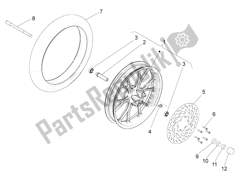 All parts for the Front Wheel of the Aprilia RS4 50 2T 2014