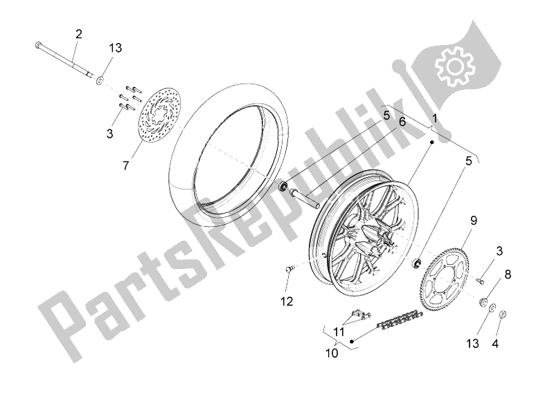 Alle onderdelen voor de Achterwiel Ii van de Aprilia SX 50 2014