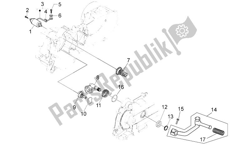 All parts for the Kick-start Gear/starter Motor of the Aprilia Scarabeo 50 4T 4V E2 2010