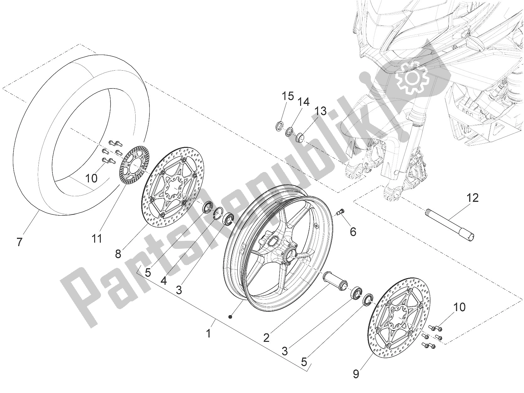 Toutes les pièces pour le Roue Avant du Aprilia Caponord 1200 EU 2013