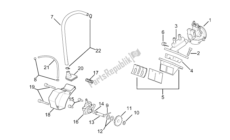 All parts for the Carburettor - Oil Pump of the Aprilia RS 50 1996