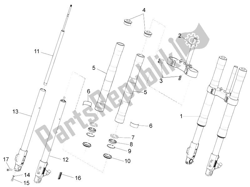 All parts for the Front Fork Paioli of the Aprilia RS4 125 4T 2011