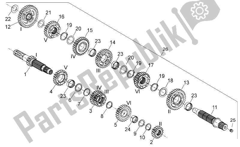 Alle onderdelen voor de Versnellingsbak van de Aprilia Dorsoduro 750 Factory ABS 2010