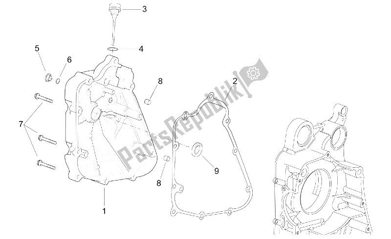 All parts for the Flywheel Side Cover of the Aprilia Leonardo 250 ENG Yamaha 1999