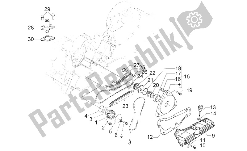 Alle onderdelen voor de Oliepomp van de Aprilia Scarabeo 50 4T 4V E2 2009