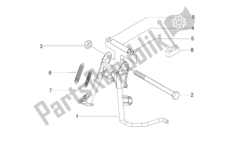 All parts for the Central Stand of the Aprilia Sport City ONE 50 4T 2V E2 2008