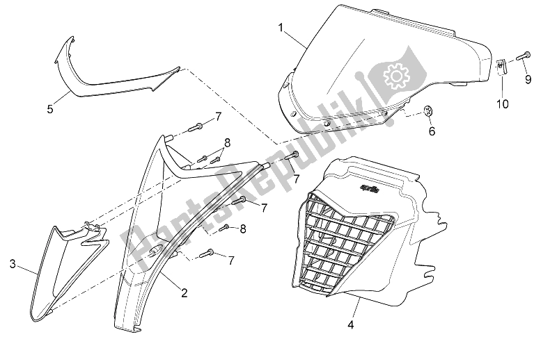 All parts for the Front Body Ii of the Aprilia SR 50 H2O NEW DI Tech 2004