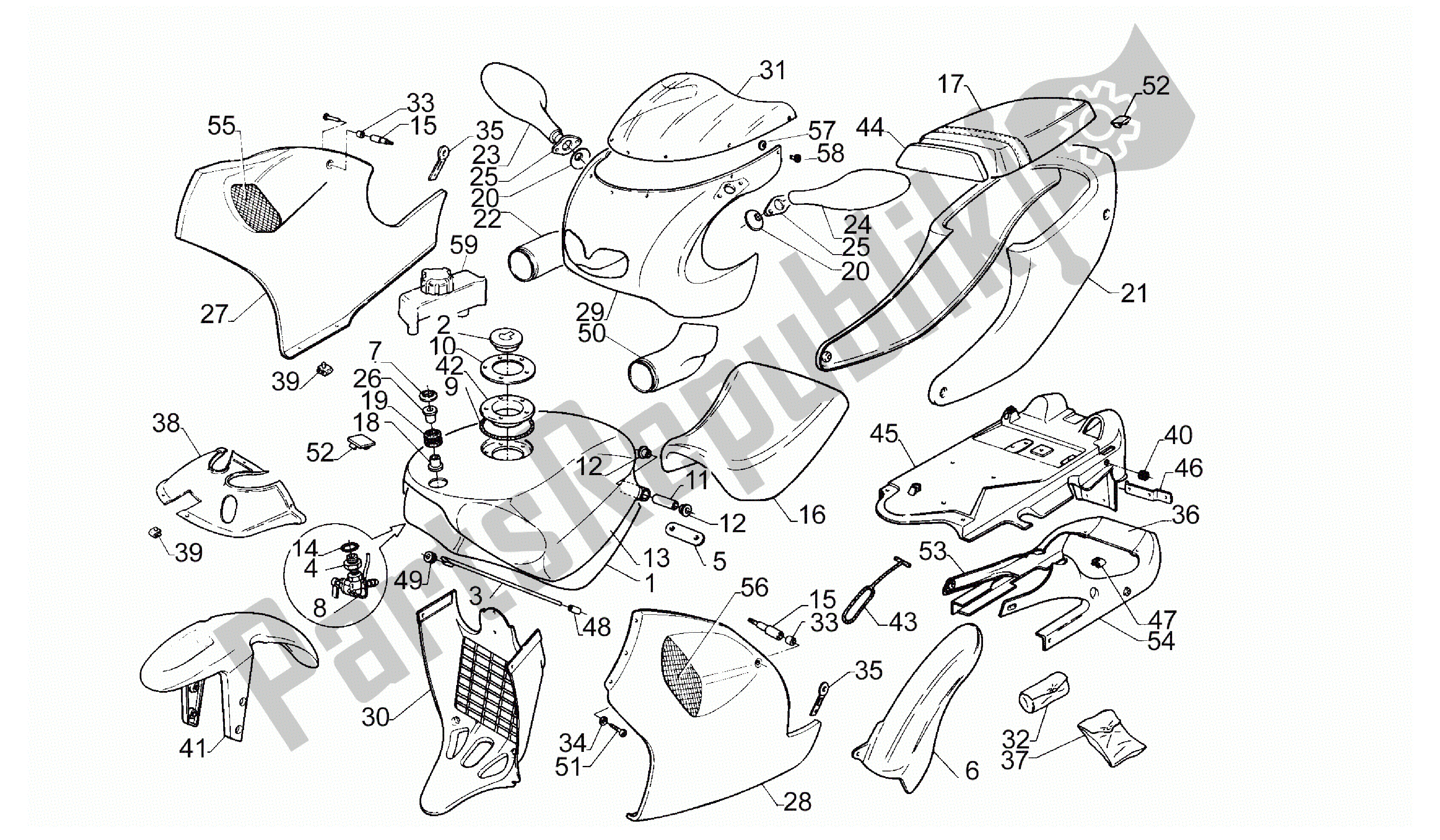 Tutte le parti per il Corpo del Aprilia RS 125 1995