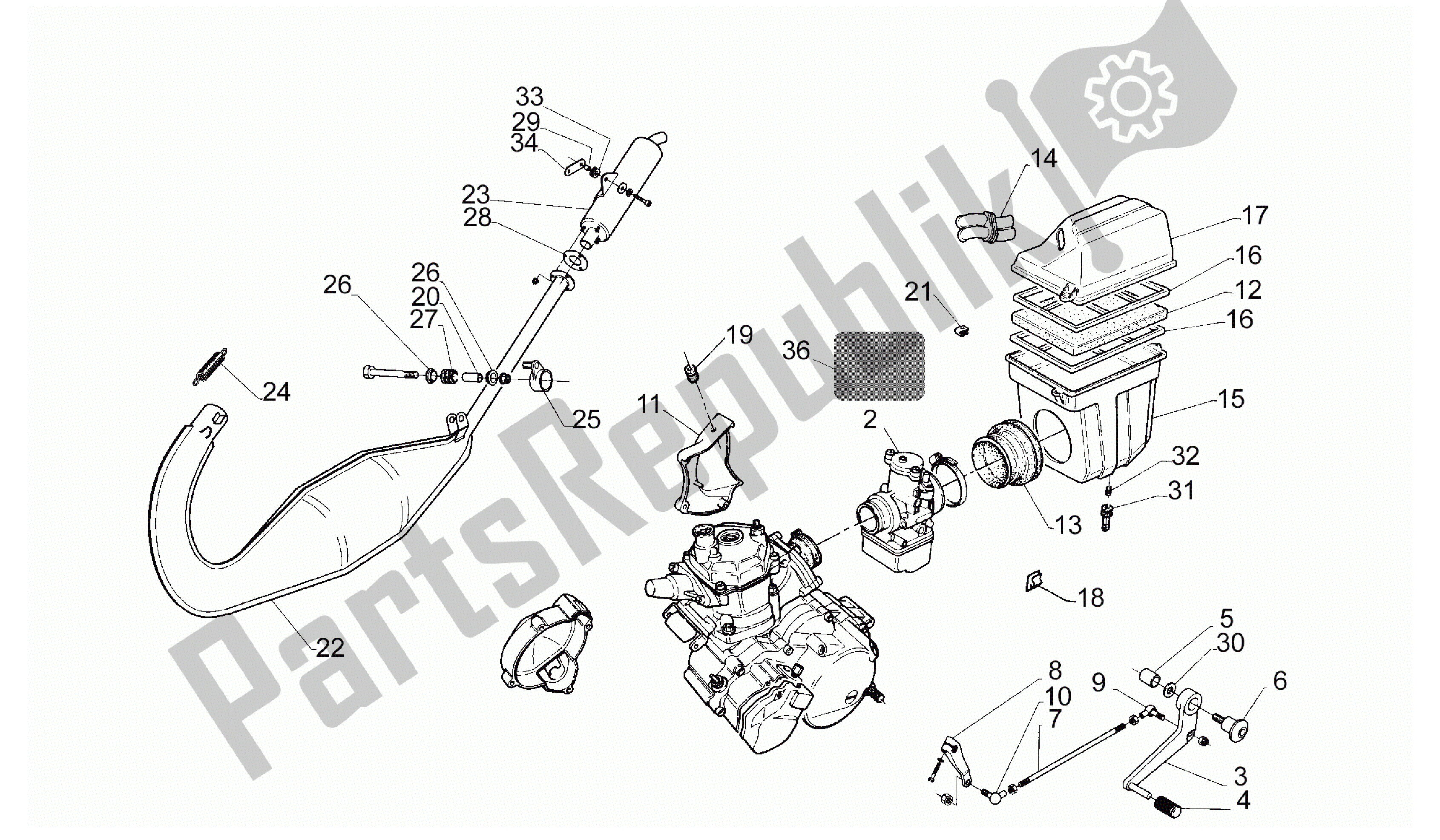 All parts for the Exhaust Unit of the Aprilia RS 125 1995