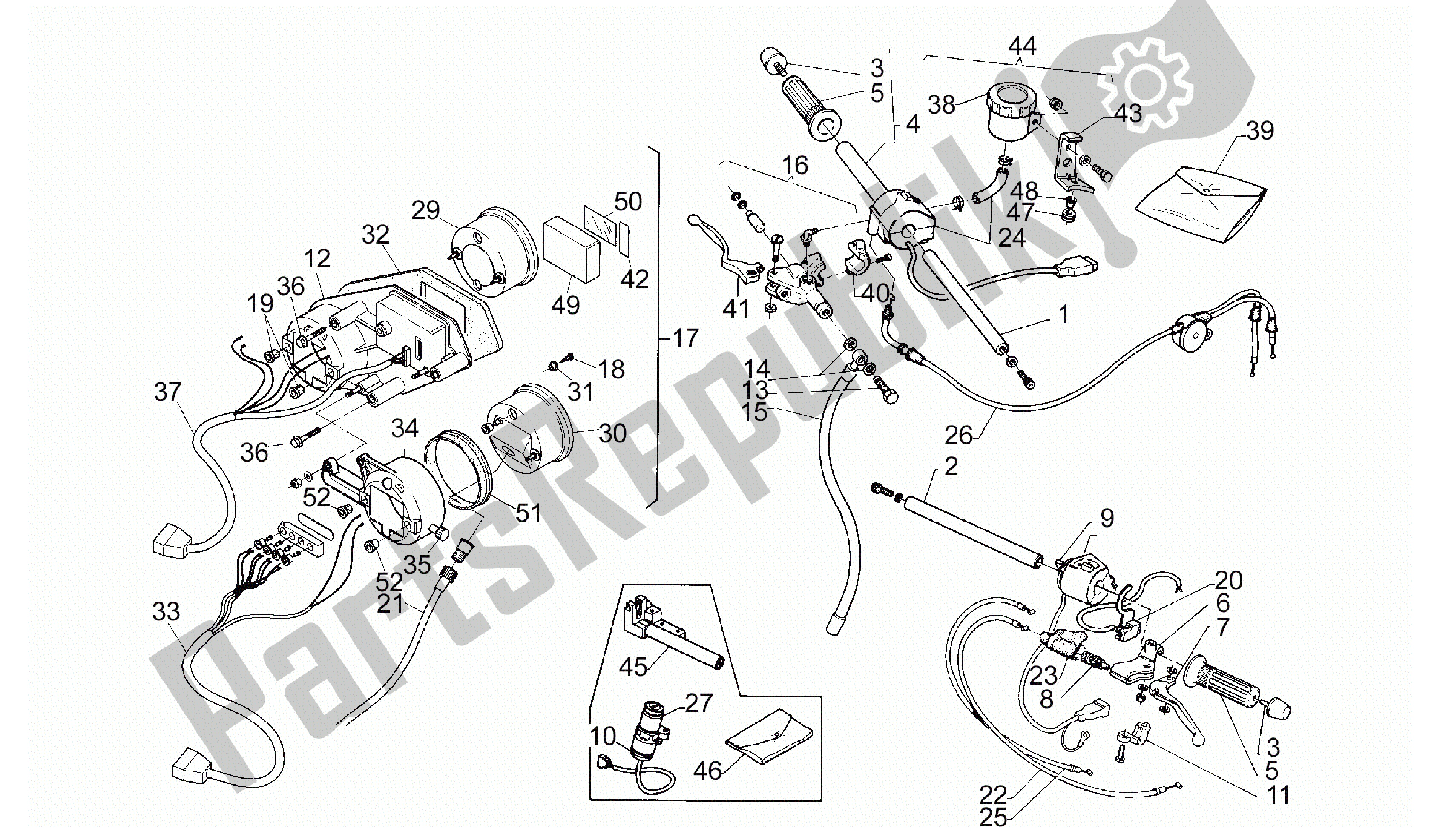 All parts for the Handlebar - Controls of the Aprilia RS 125 1995