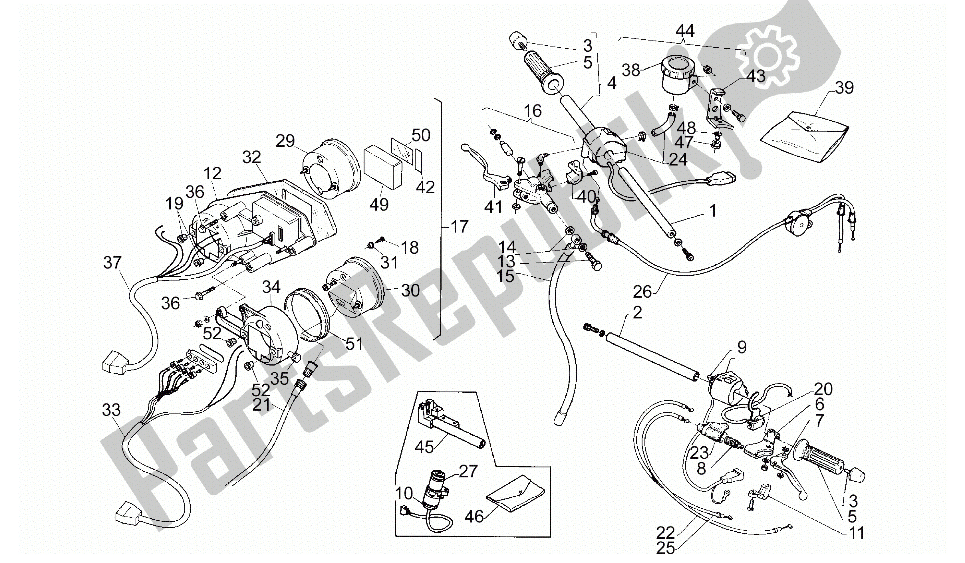 Tutte le parti per il Manubrio - Comandi del Aprilia RS 125 1995