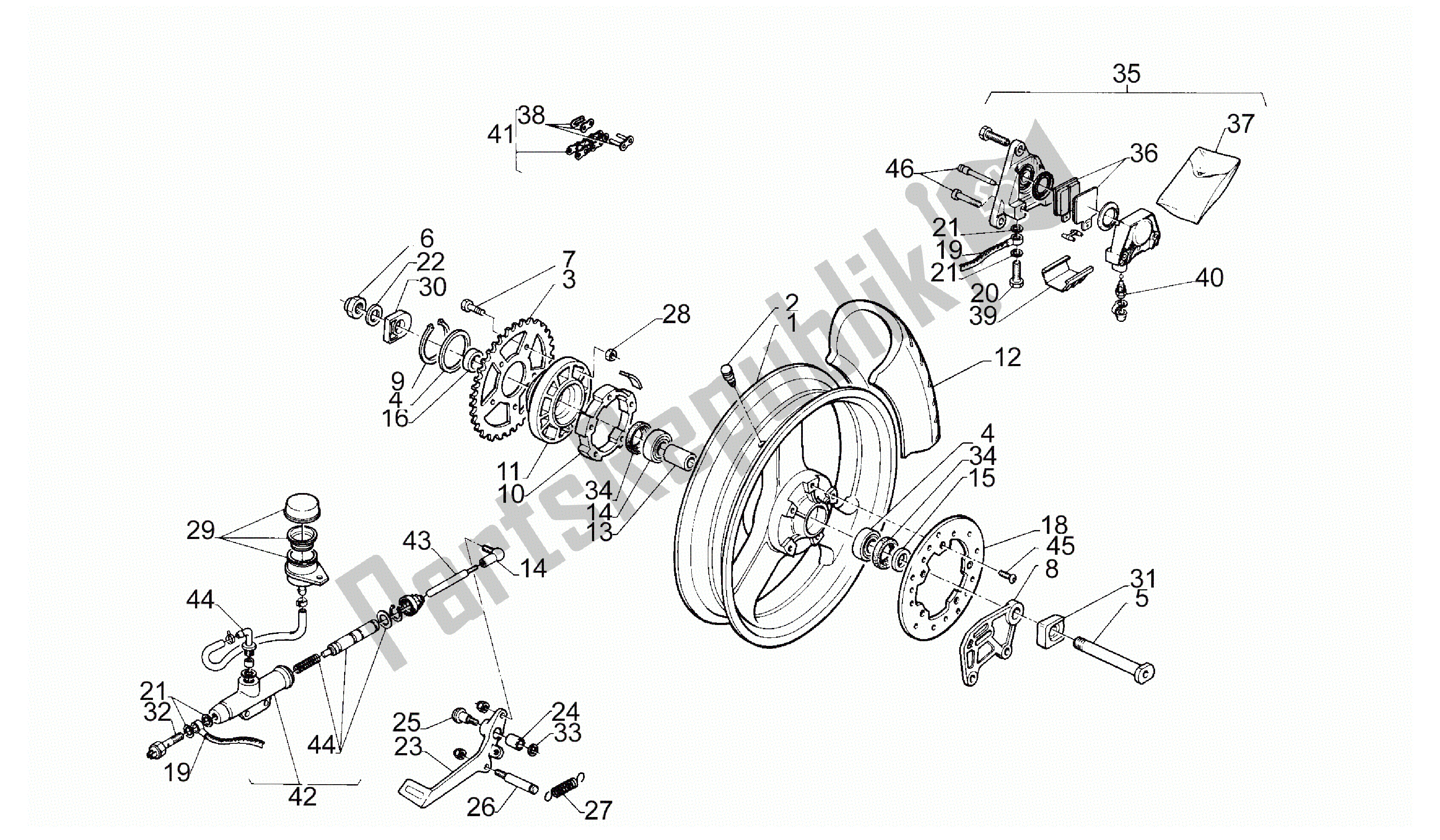 Alle Teile für das Hinterrad des Aprilia RS 125 1995