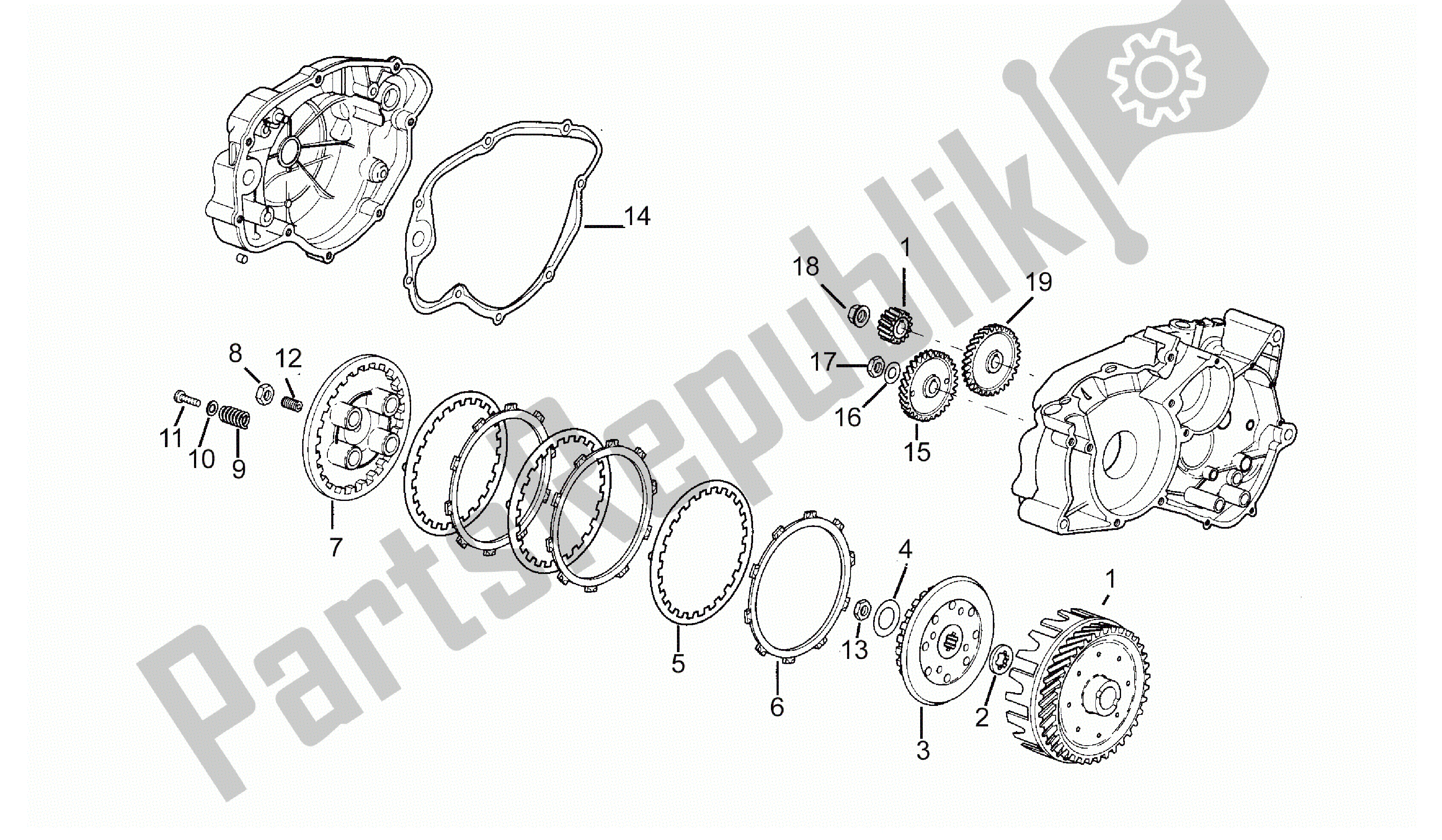 Alle onderdelen voor de Koppeling van de Aprilia RS 50 1993 - 1995