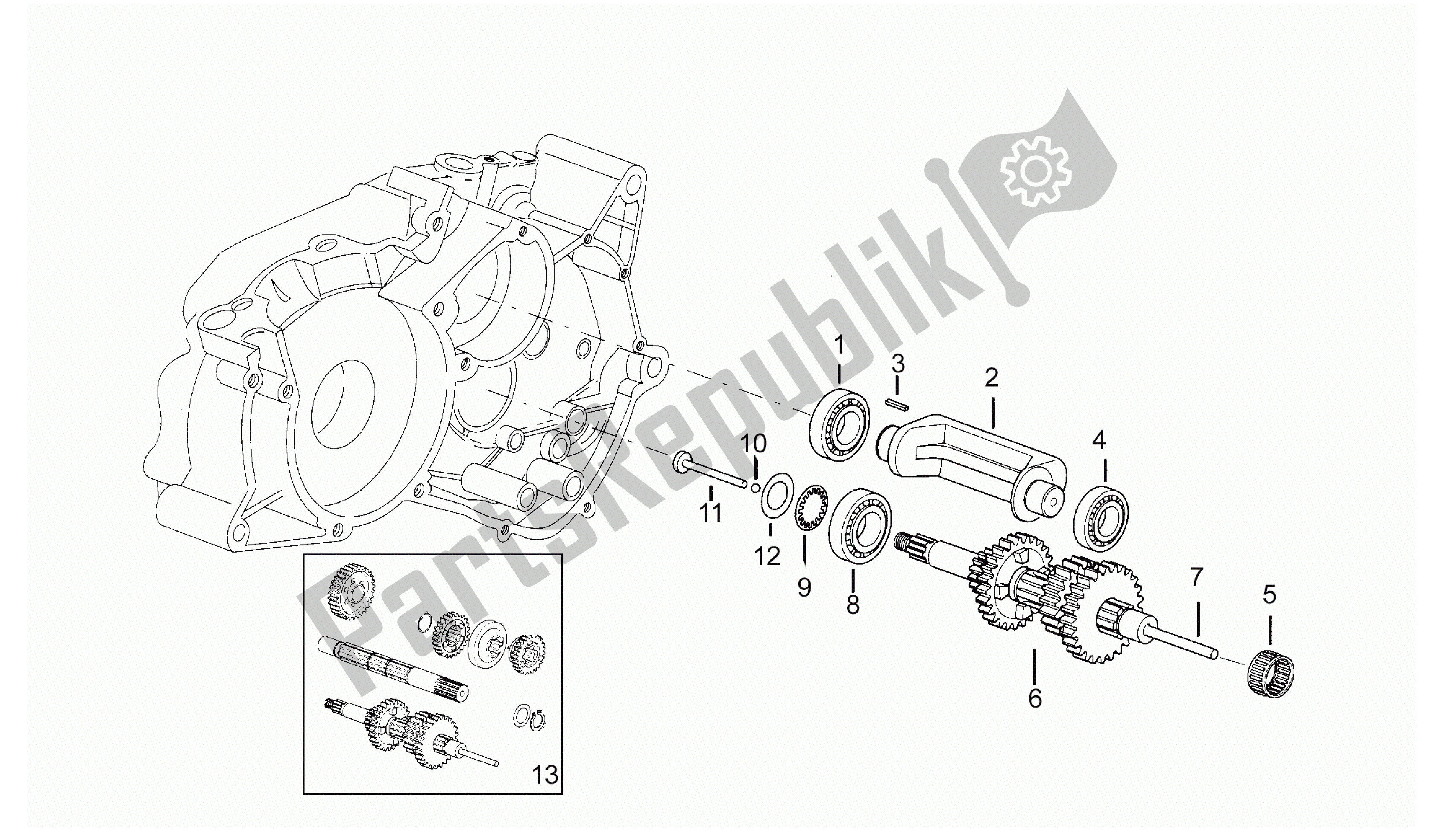 All parts for the Primary Gear Shaft of the Aprilia RS 50 1993 - 1995