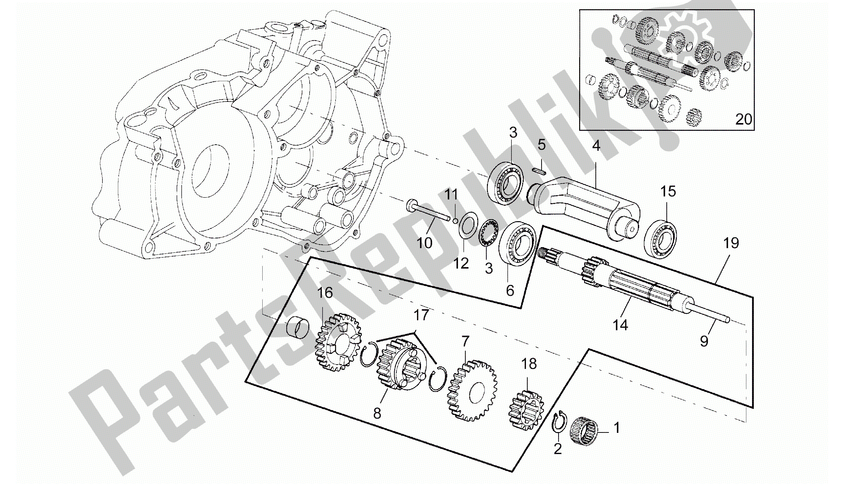 Alle Teile für das Primärzahnradwelle 5 Gang des Aprilia RS 50 1993 - 1995