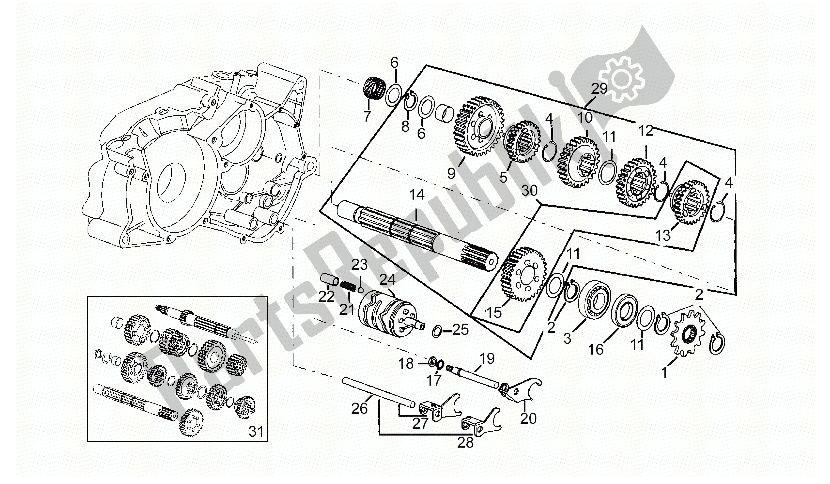 Alle Teile für das Angetriebene Welle - 6 Gänge des Aprilia RS 50 1993 - 1995