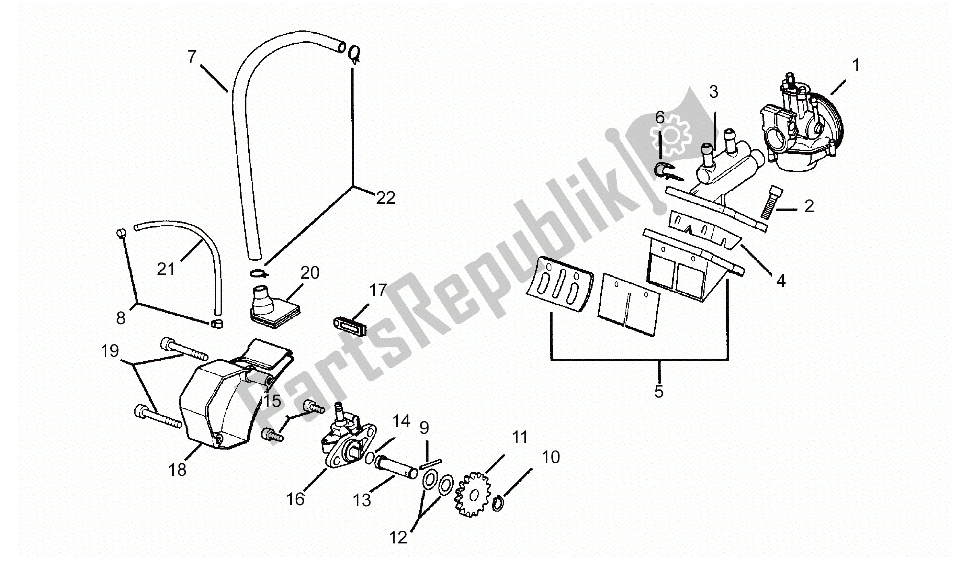 Todas as partes de Carburador do Aprilia RS 50 1993 - 1995