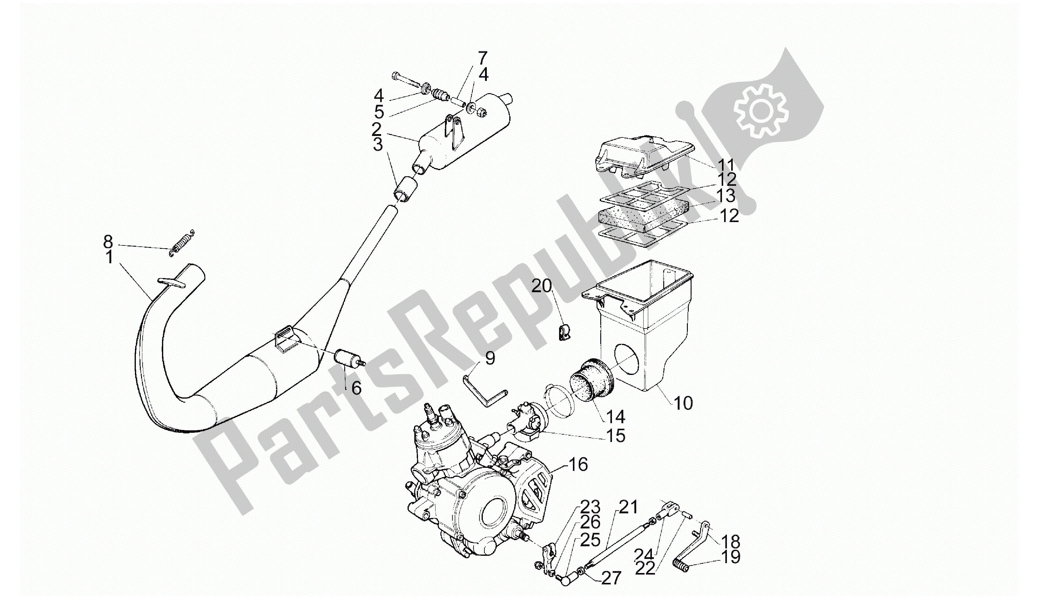 All parts for the Exhaust Unit of the Aprilia RS 50 1993 - 1995