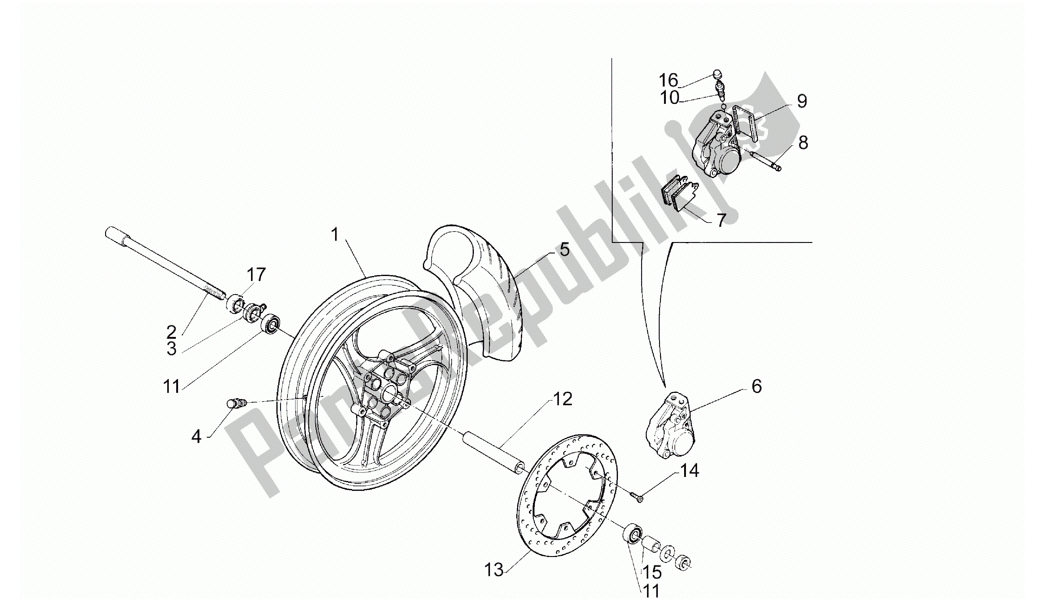 Wszystkie części do Przednie Ko? O Aprilia RS 50 1993 - 1995