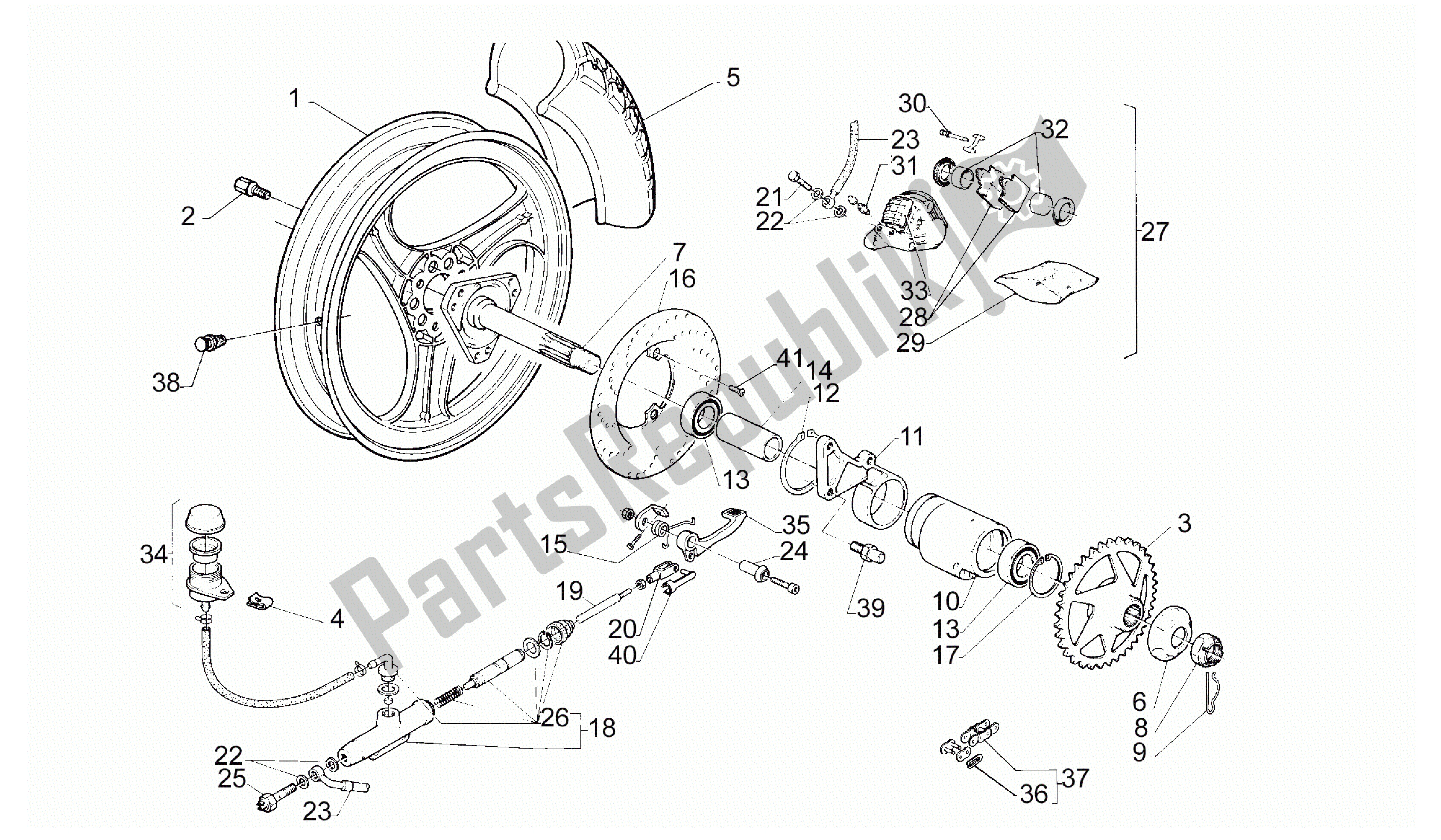 Todas as partes de Roda Traseira do Aprilia RS 50 1993 - 1995