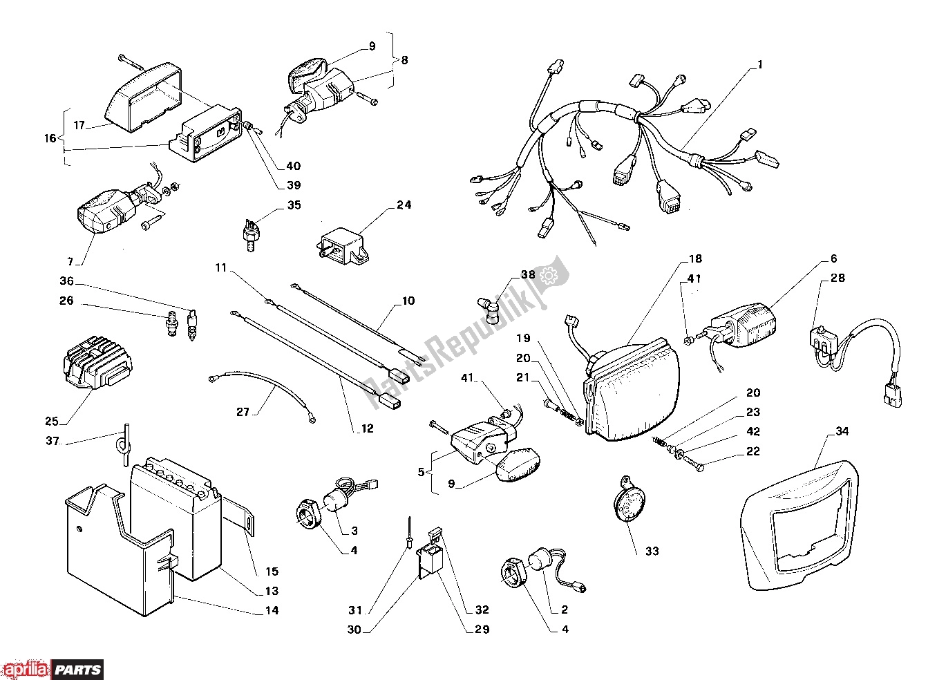 All parts for the Electrical of the Aprilia AF1 304 125 1987