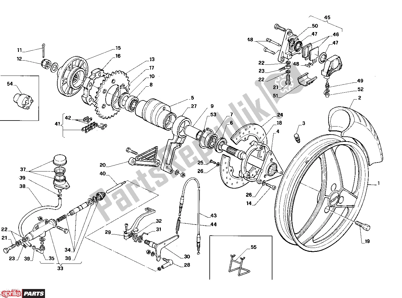 All parts for the Rear Wheel of the Aprilia AF1 304 125 1987
