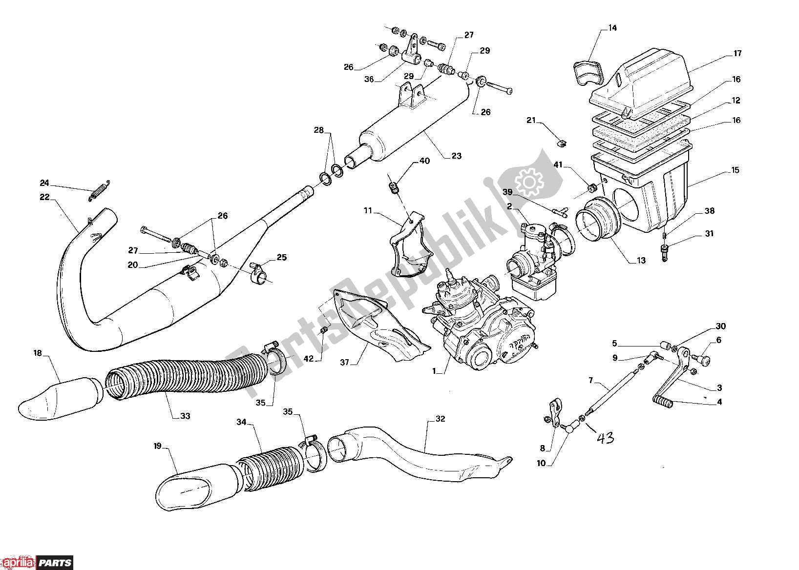 Wszystkie części do Exhaust Aprilia AF1 312 125 1990 - 1995