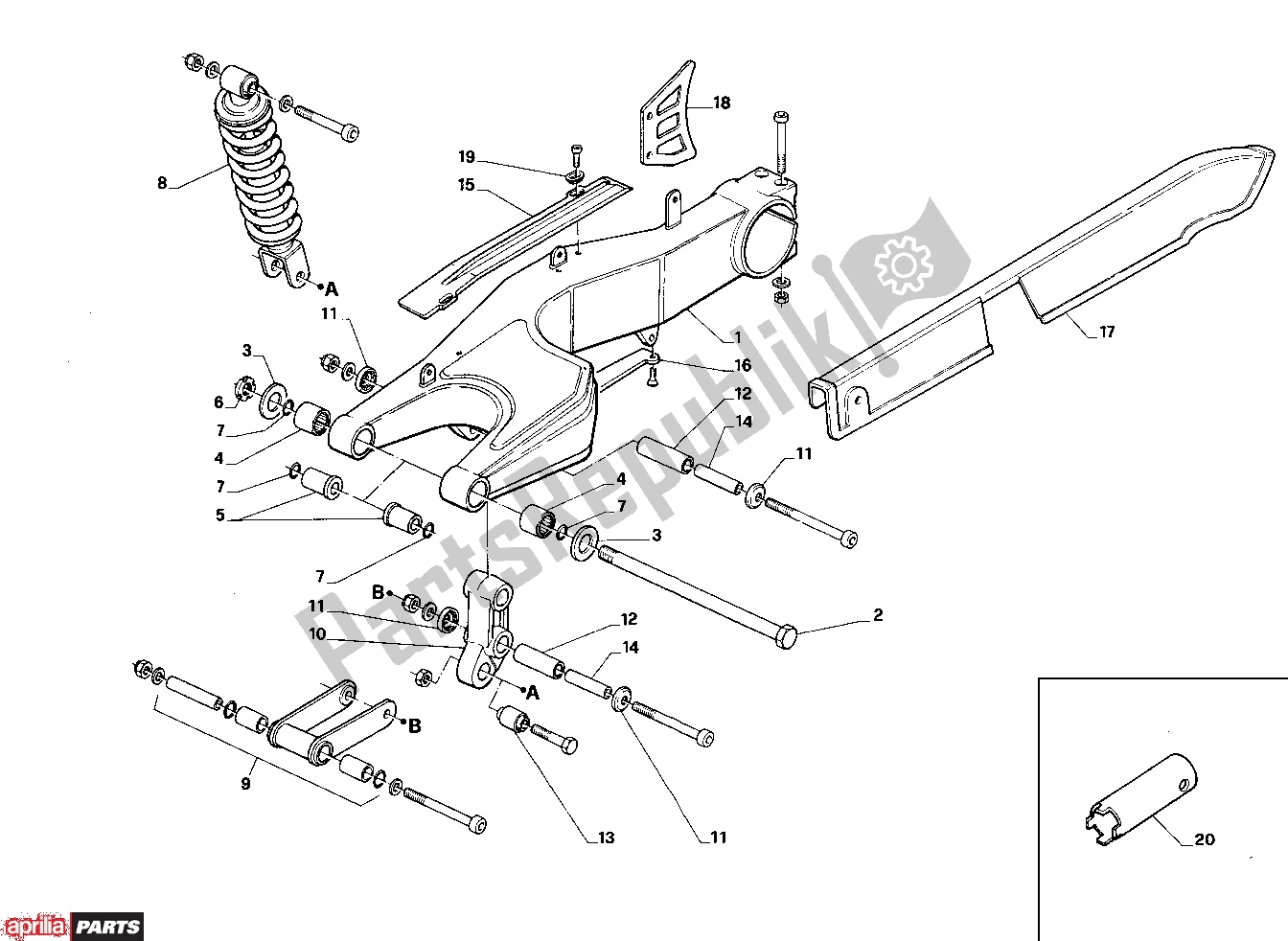 Alle onderdelen voor de Rear Fork van de Aprilia AF1 312 125 1990 - 1995