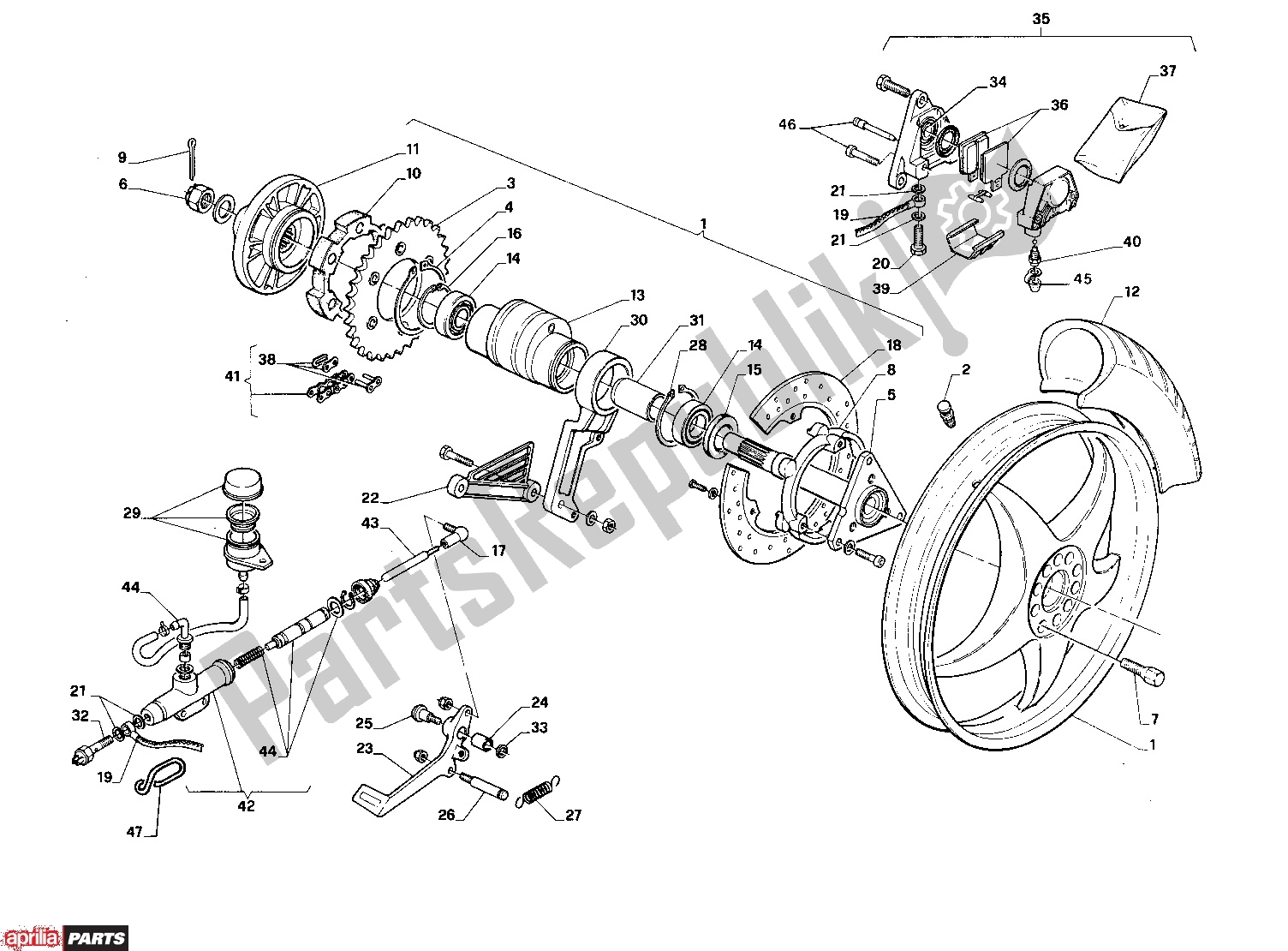 Wszystkie części do Rear Wheel Aprilia AF1 312 125 1990 - 1995