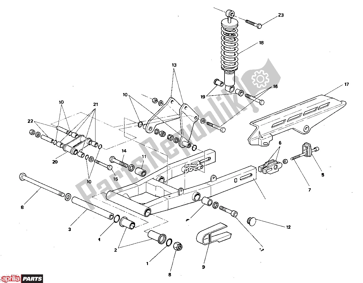 Alle onderdelen voor de Rear Fork van de Aprilia AF1 303 50 1986 - 1988