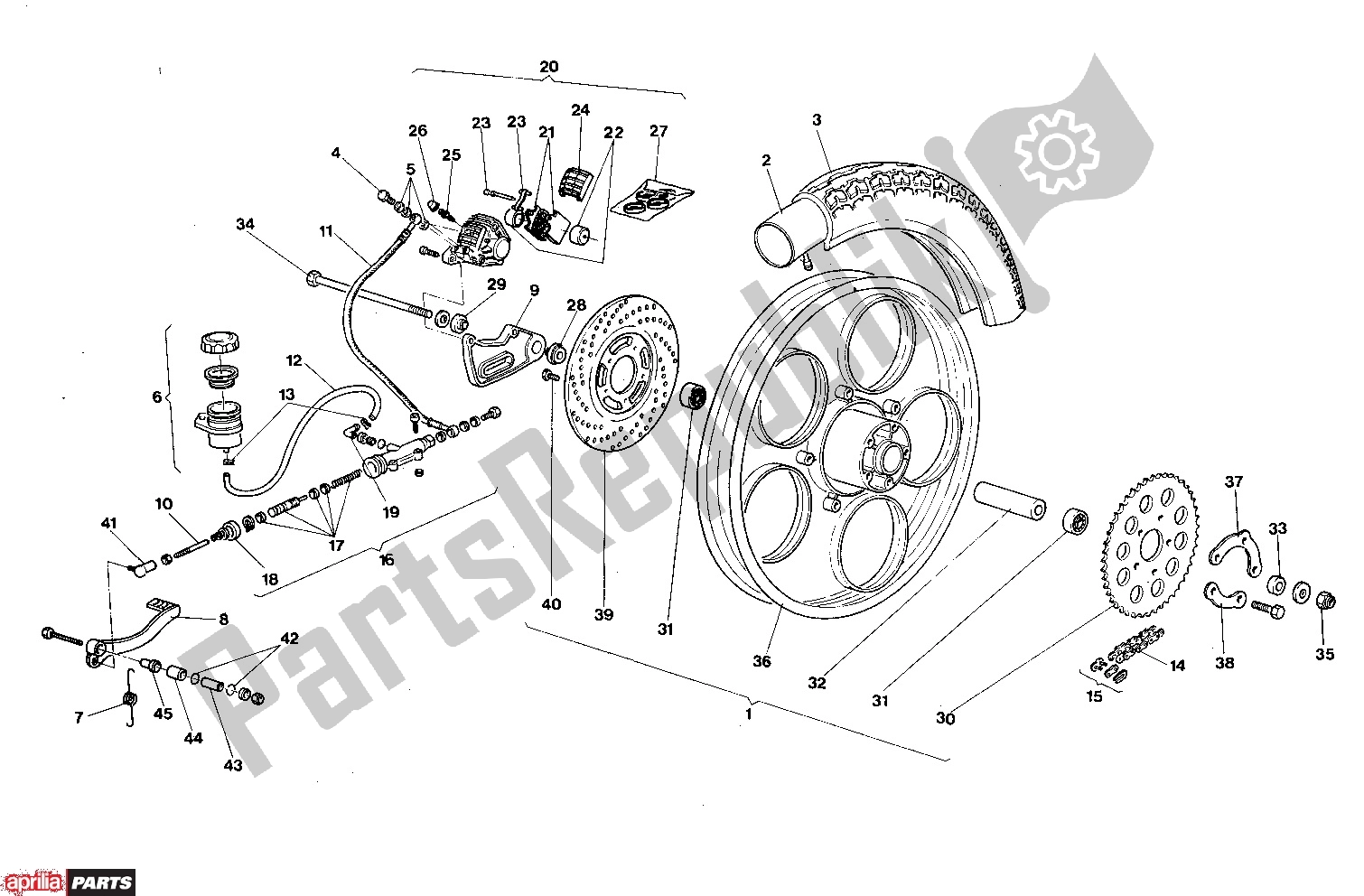 All parts for the Rear Wheel Disk Brake of the Aprilia AF1 303 50 1986 - 1988