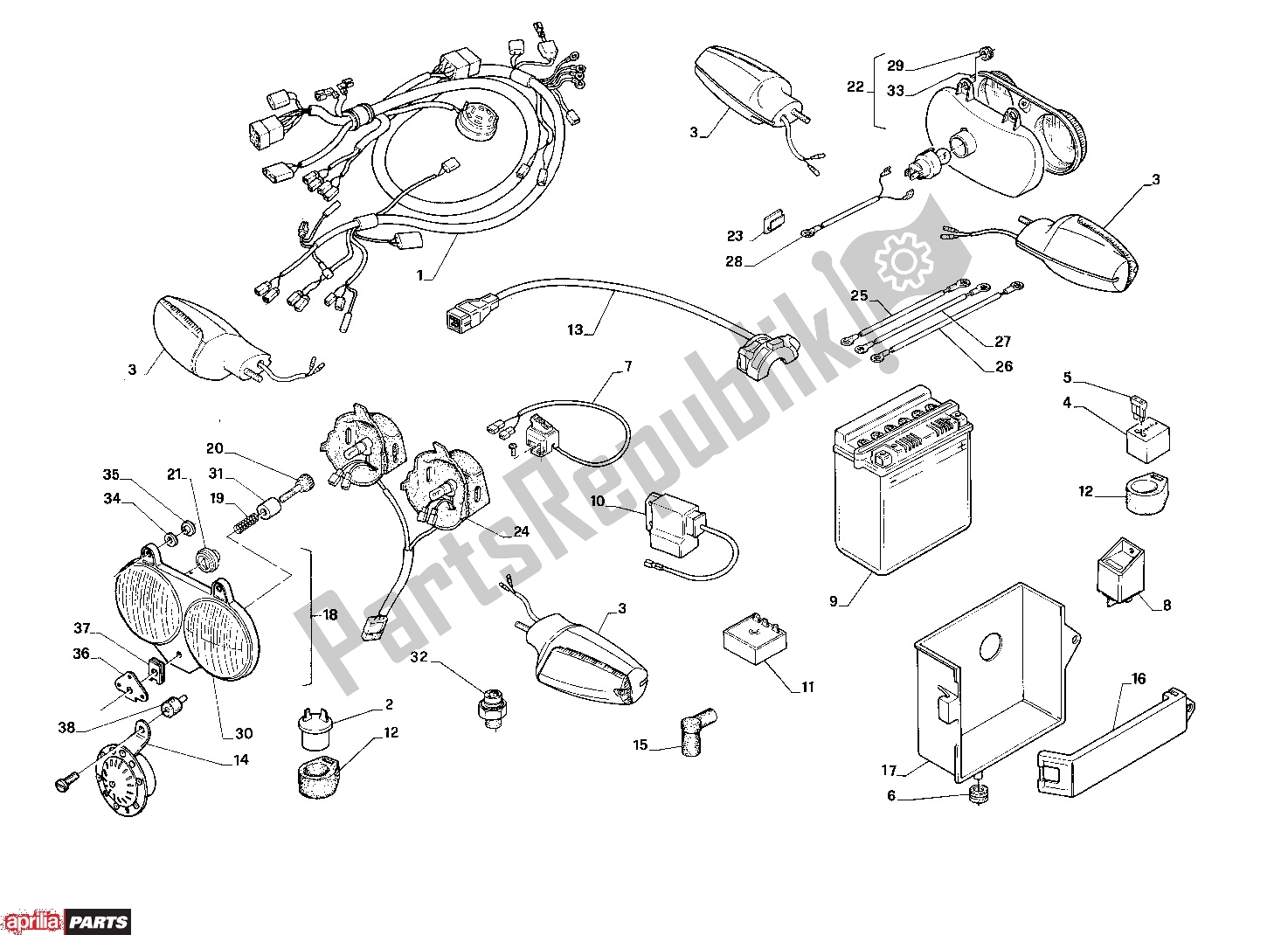 Wszystkie części do Electrical System Aprilia AF1 308 50 1989