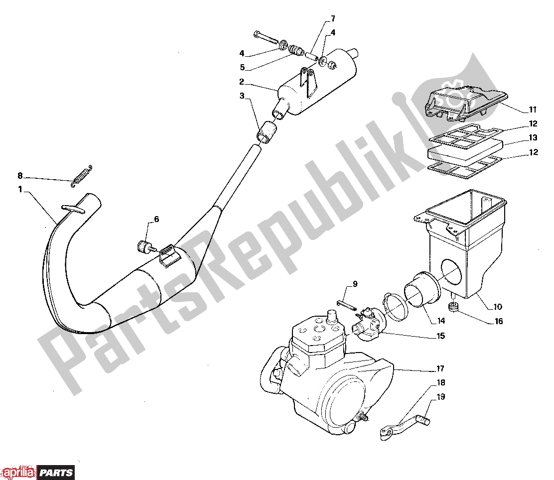 All parts for the Exhaust of the Aprilia AF1 308 50 1989