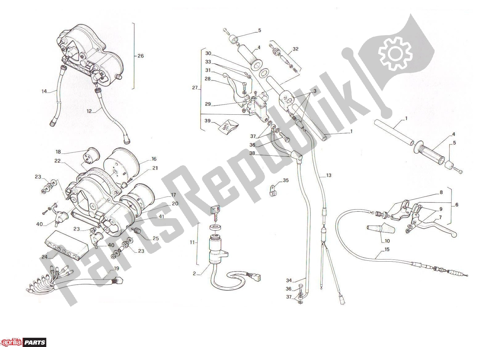 All parts for the Handle Bar of the Aprilia AF1 Futura 321 50 1991 - 1992
