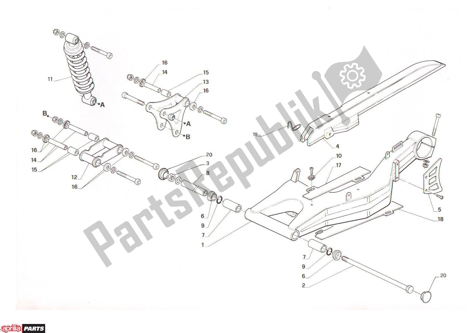 Alle onderdelen voor de Rear Swing van de Aprilia AF1 Futura 321 50 1991 - 1992