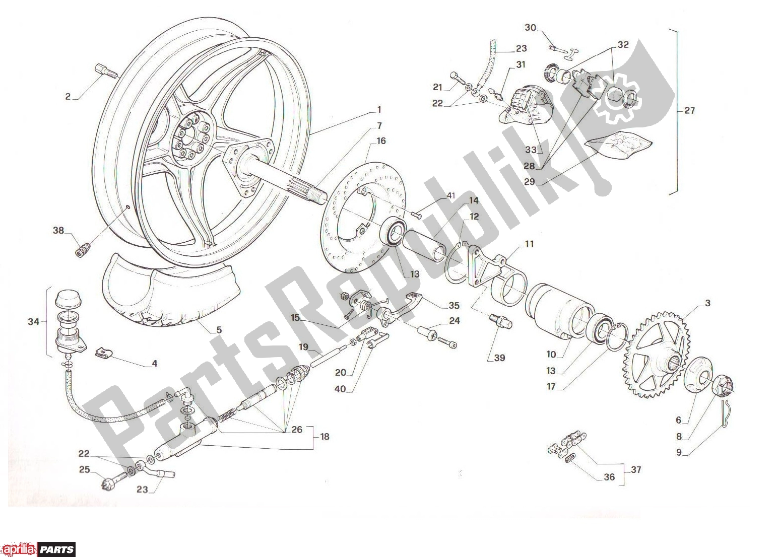 All parts for the Rear Wheel of the Aprilia AF1 Futura 321 50 1991 - 1992