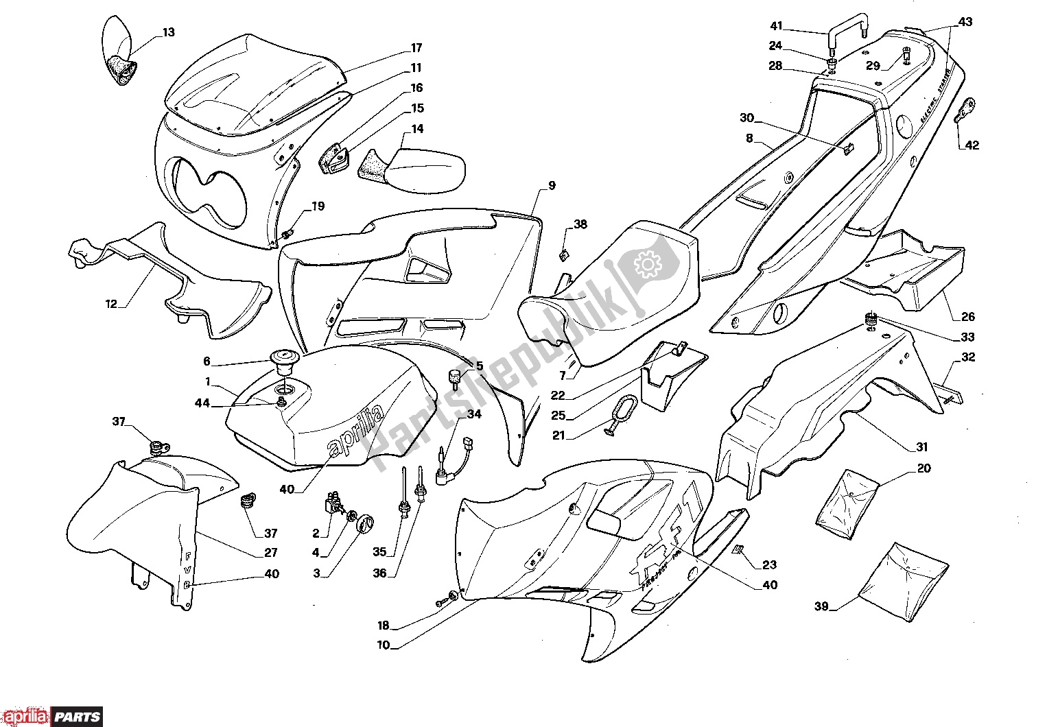 Todas as partes de Body do Aprilia AF1 Project 108 306 50 1988