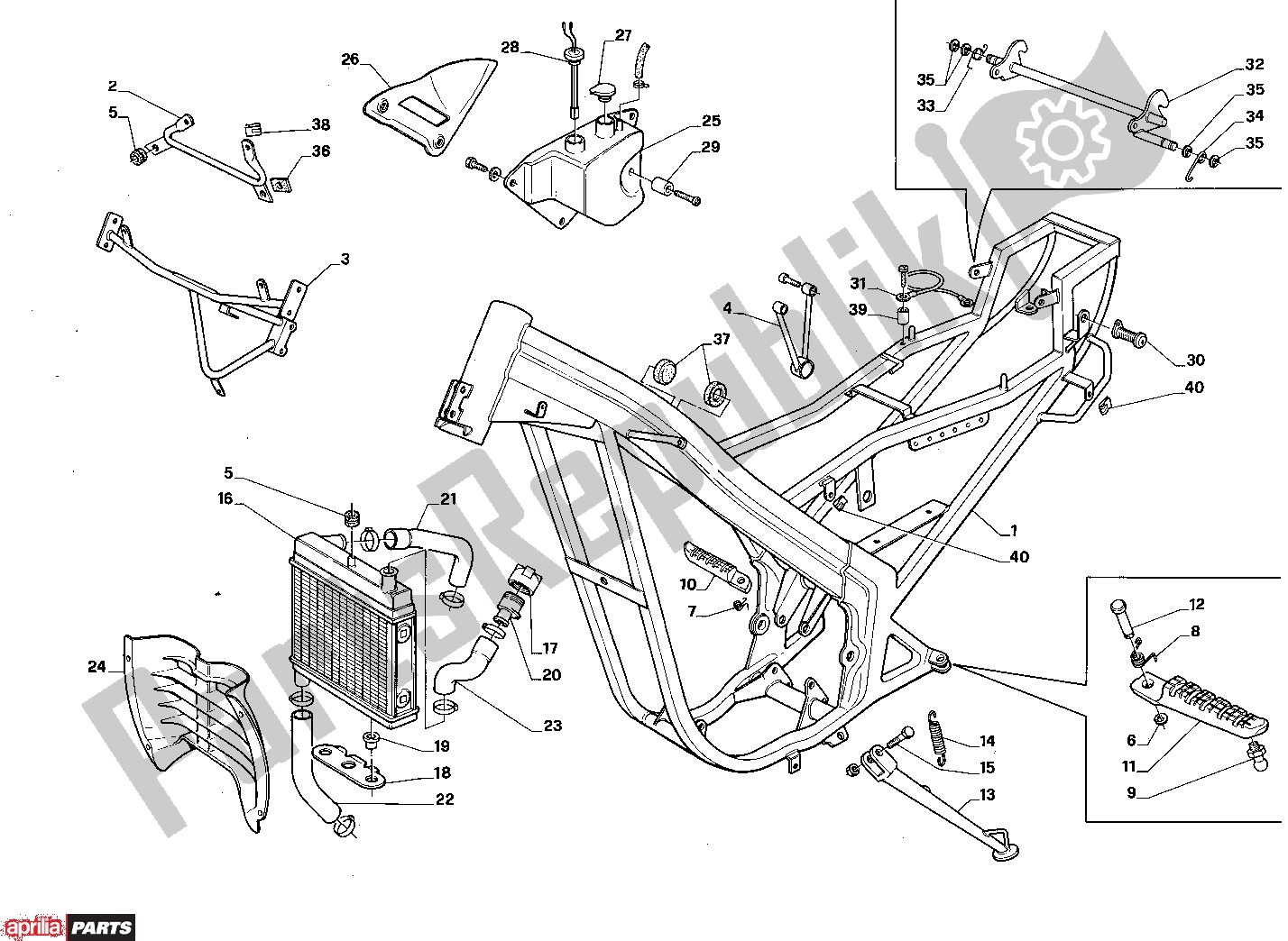 All parts for the Frame of the Aprilia AF1 Project 108 306 50 1988