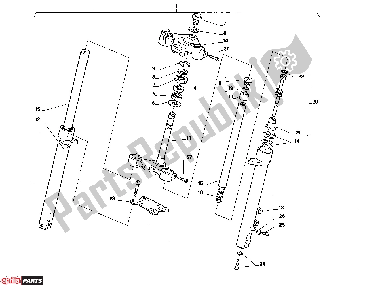 All parts for the Front Fork of the Aprilia AF1 Project 108 306 50 1988