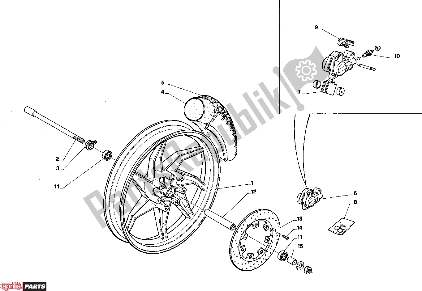 Alle onderdelen voor de Front Wheel van de Aprilia AF1 Project 108 306 50 1988