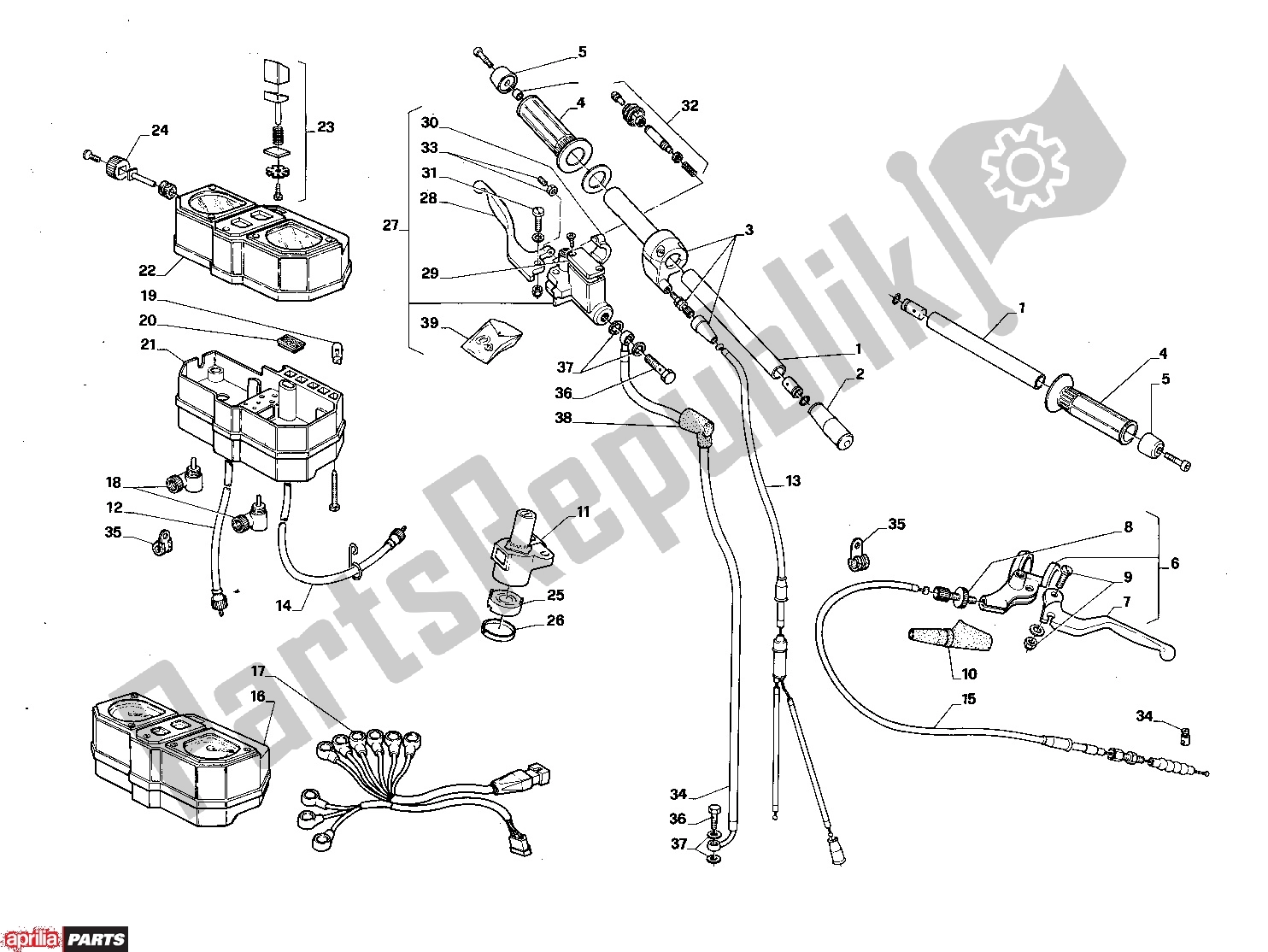 All parts for the Handle Bars of the Aprilia AF1 Project 108 306 50 1988