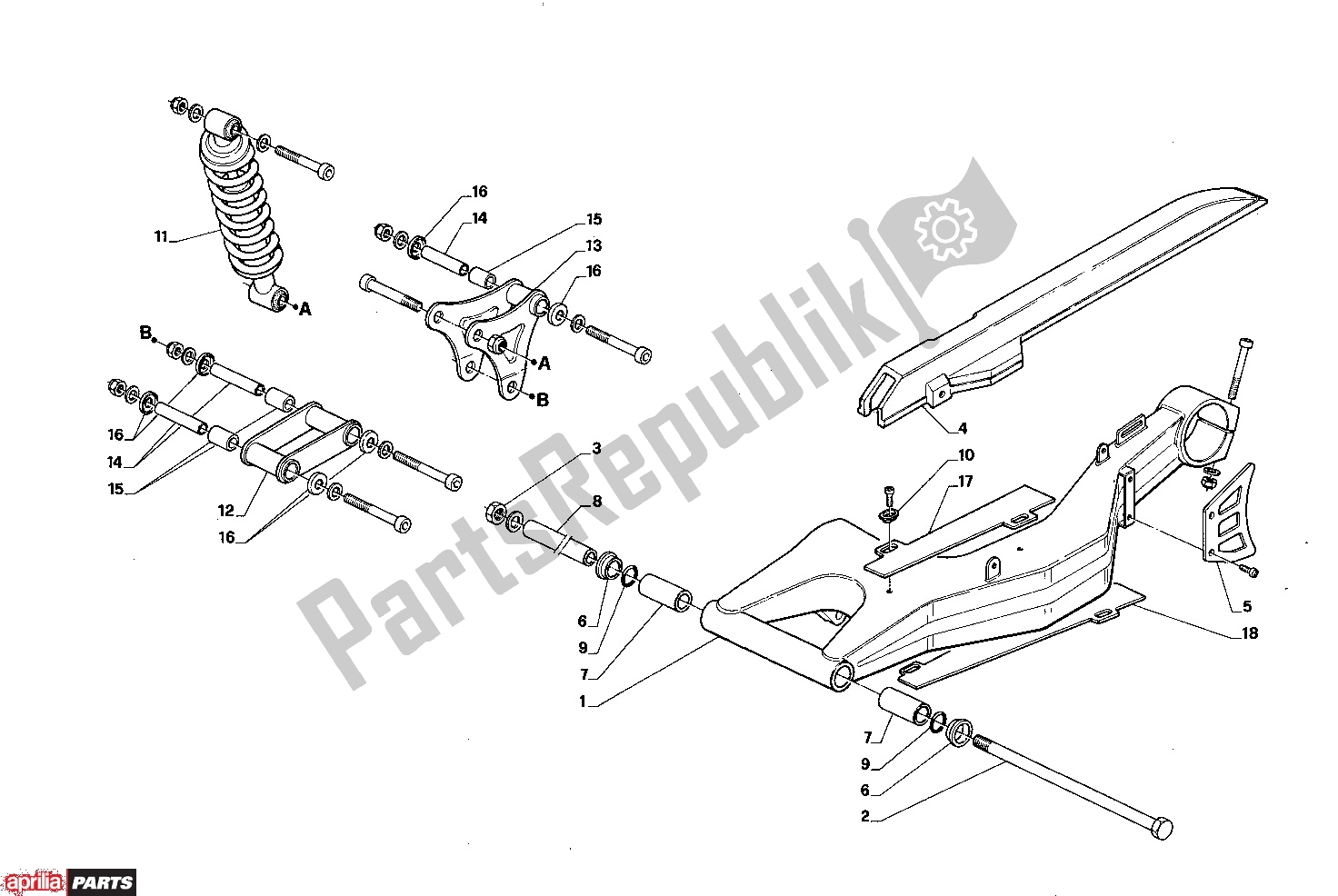 Alle Teile für das Rear Fork des Aprilia AF1 Project 108 306 50 1988