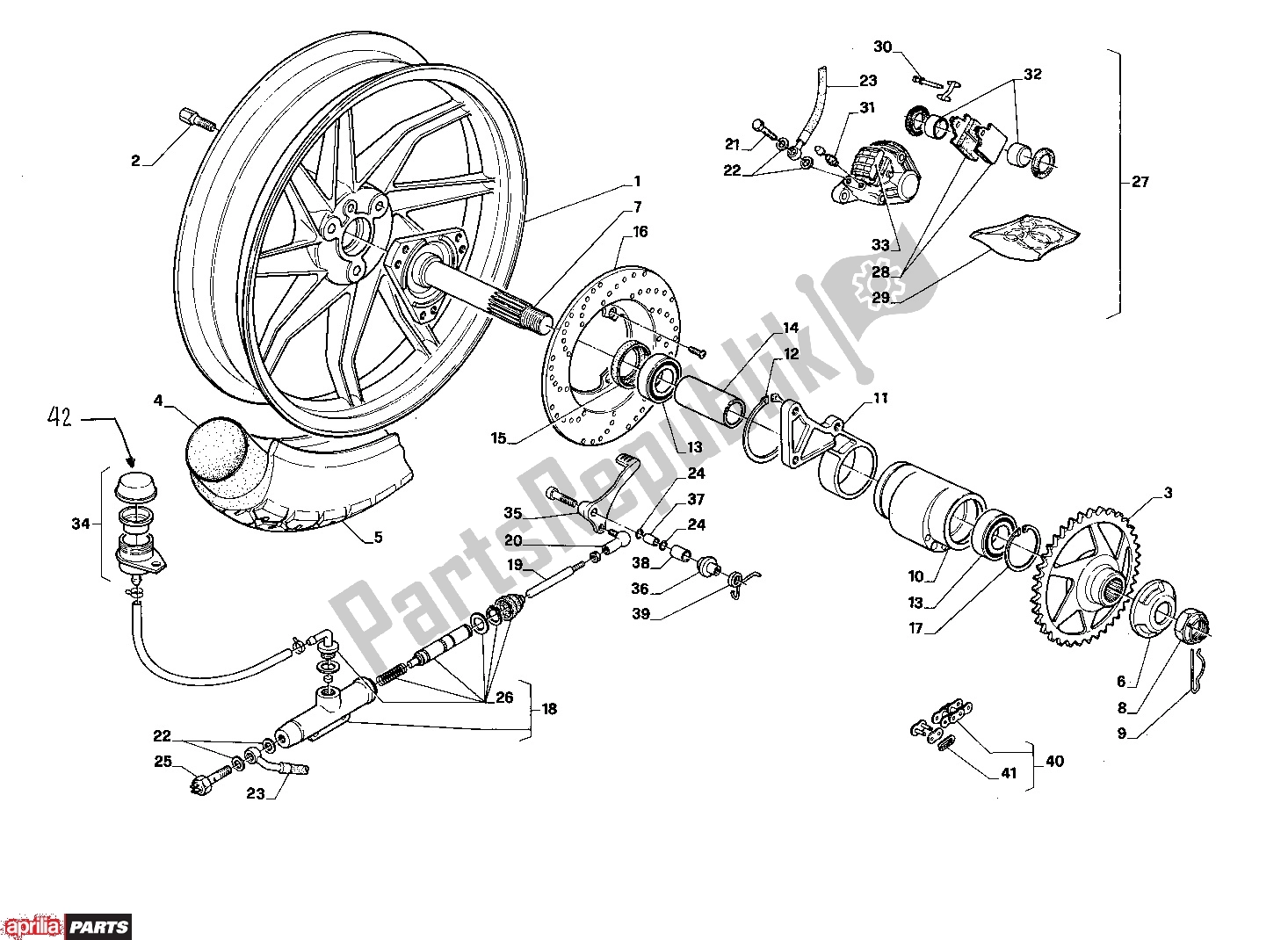 Todas las partes para Rear Wheel de Aprilia AF1 Project 108 306 50 1988