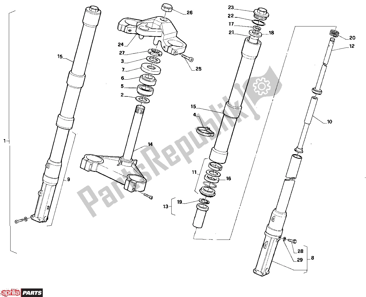 Todas as partes de Front Fork do Aprilia AF1 Replica/sintesi 307 125 1988