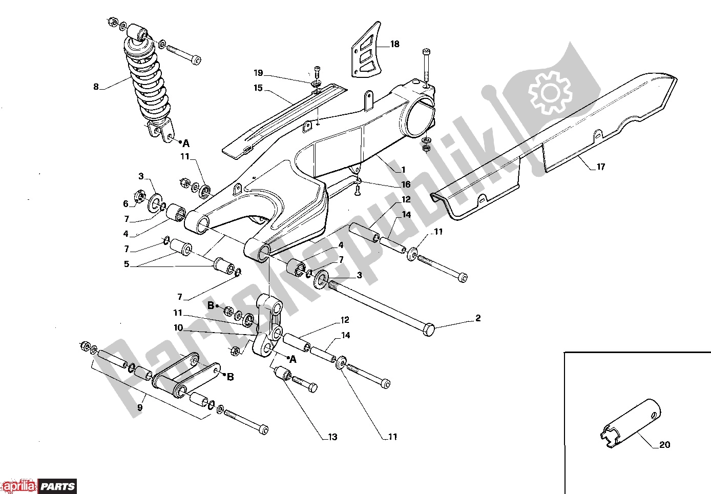 Tutte le parti per il Rear Frame del Aprilia AF1 Replica/sintesi 307 125 1988