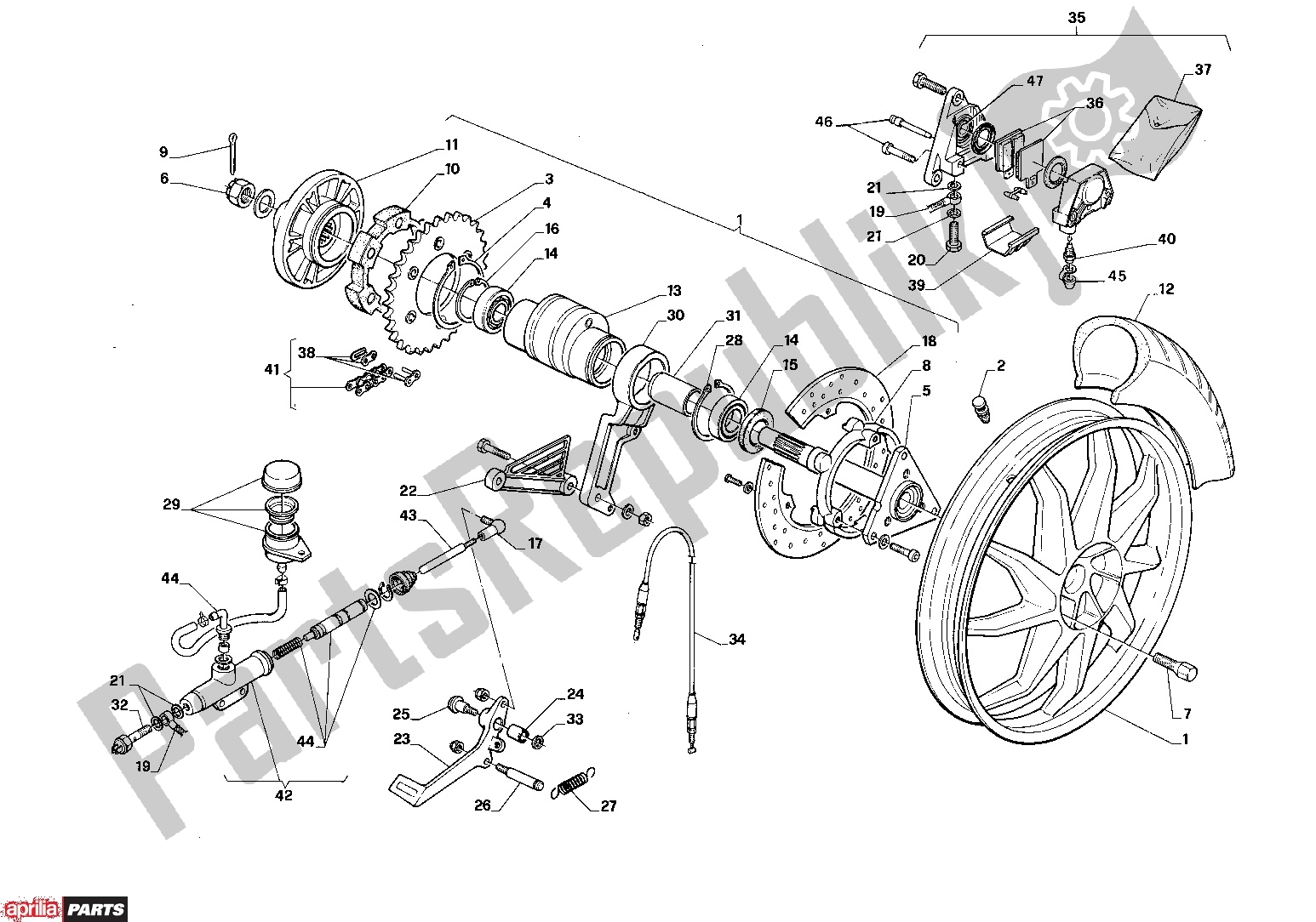 Tutte le parti per il Rear Wheel del Aprilia AF1 Replica/sintesi 307 125 1988