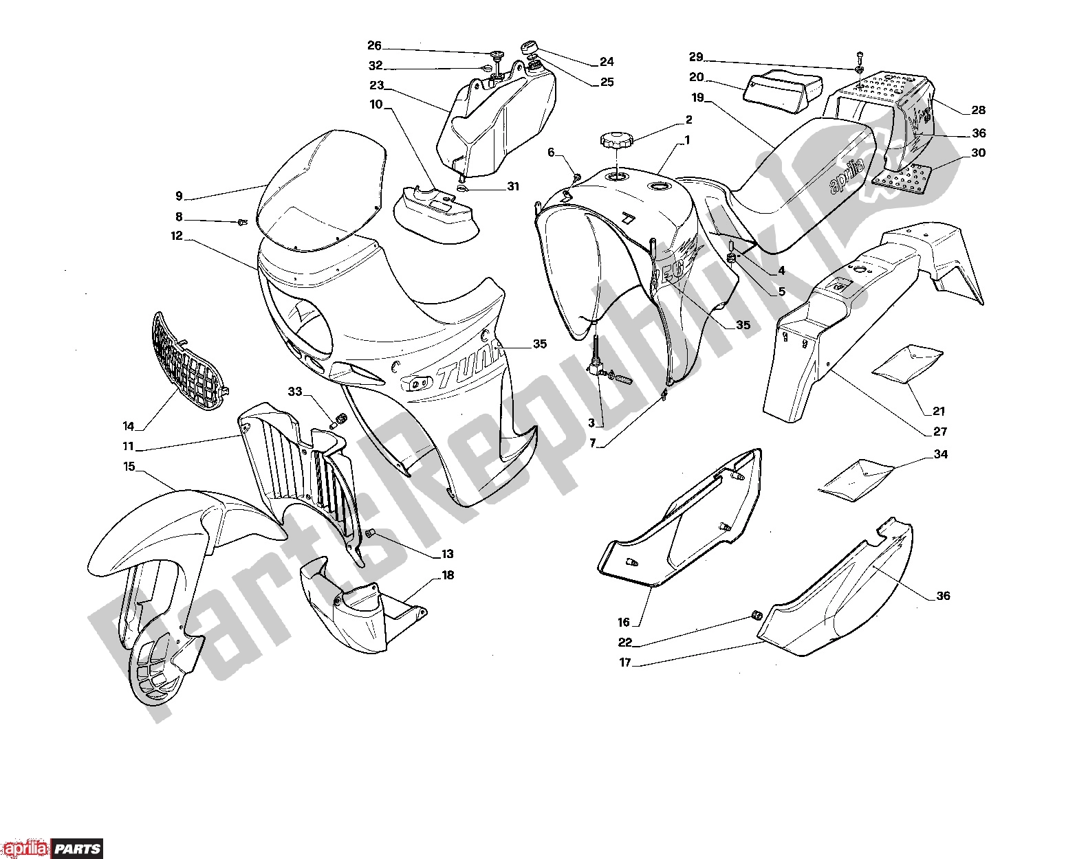 Todas las partes para Body de Aprilia Aprilia Tuareg Wind 209 50 1988