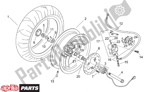 All parts for the Front Wheel of the Aprilia Area 51 520 50 1998 - 2000
