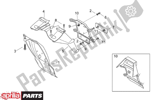 All parts for the Number Plate Holder of the Aprilia Area 51 520 50 1998 - 2000