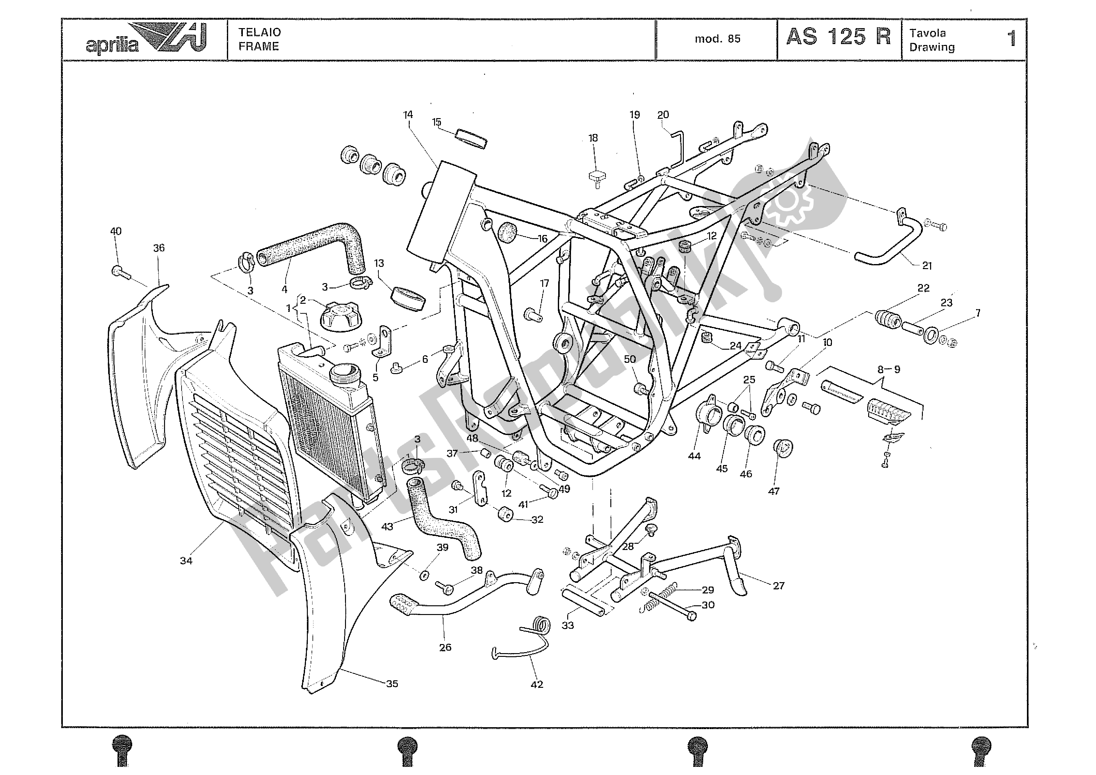 Tutte le parti per il Frame del Aprilia AS 125 R 1985 - 1987